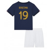 France Karim Benzema #19 Replica Home Minikit World Cup 2022 Short Sleeve (+ pants)